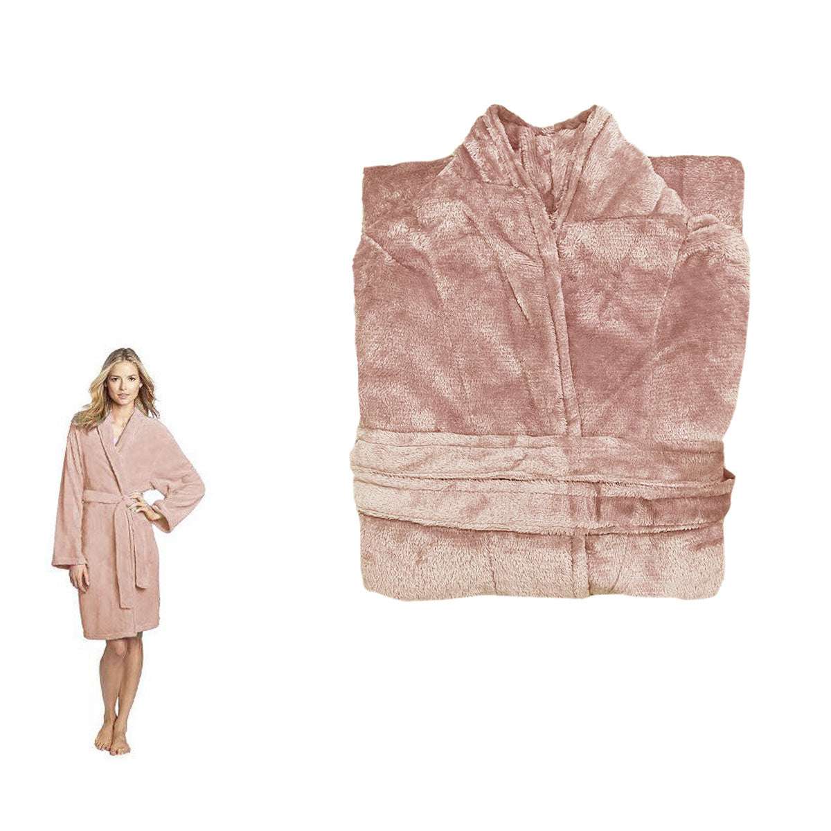 190GSM Ultra Soft Plush Fleece Bath Robe Dusty Rose