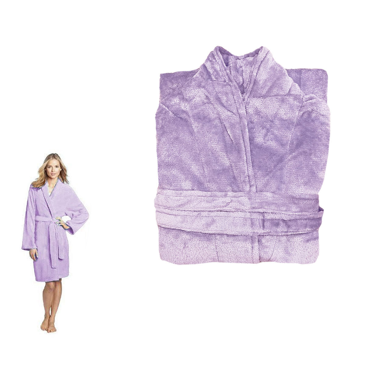 190GSM Ultra Soft Plush Fleece Bath Robe Lilac