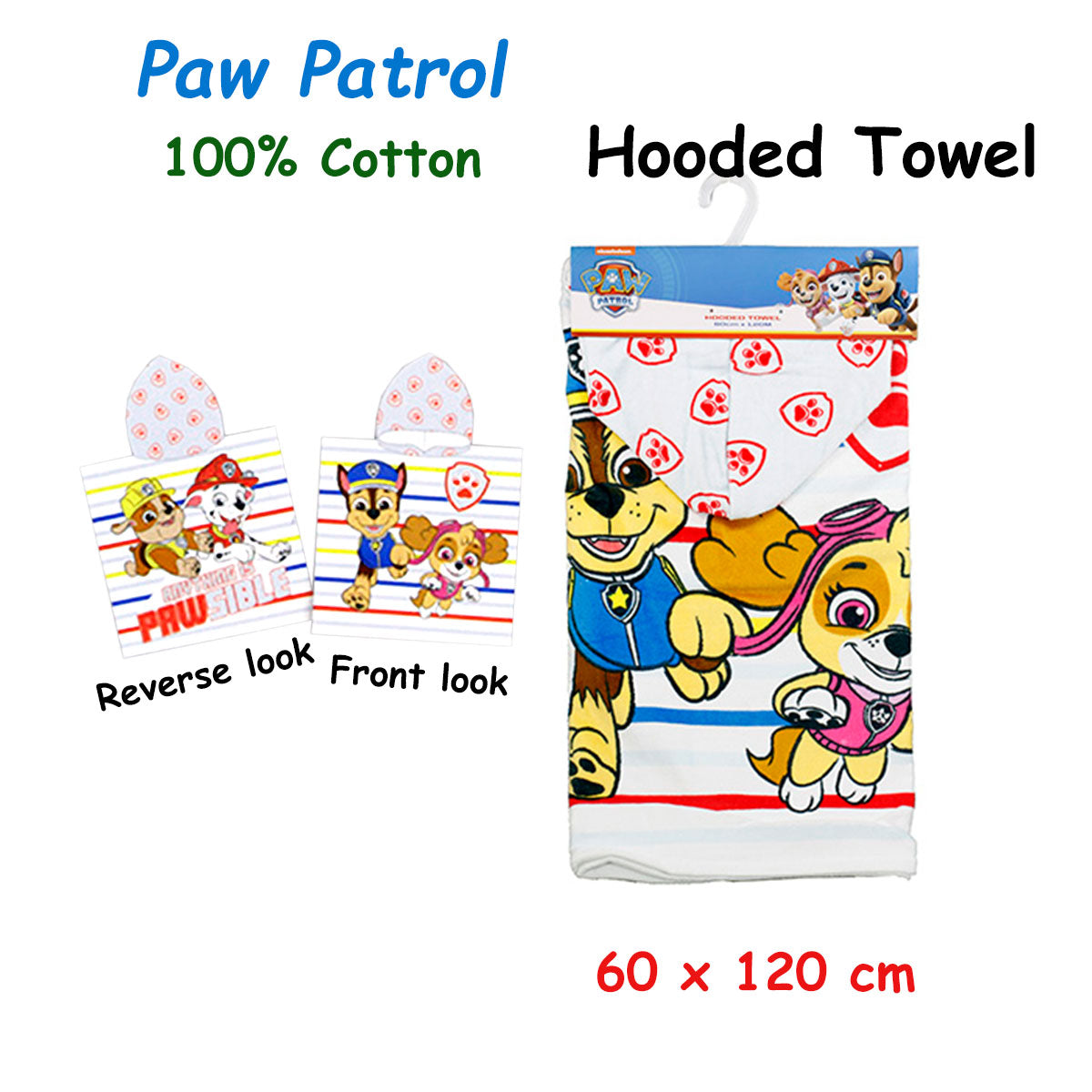 Caprice Paw Patrol Cotton Hooded Licensed Towel 60