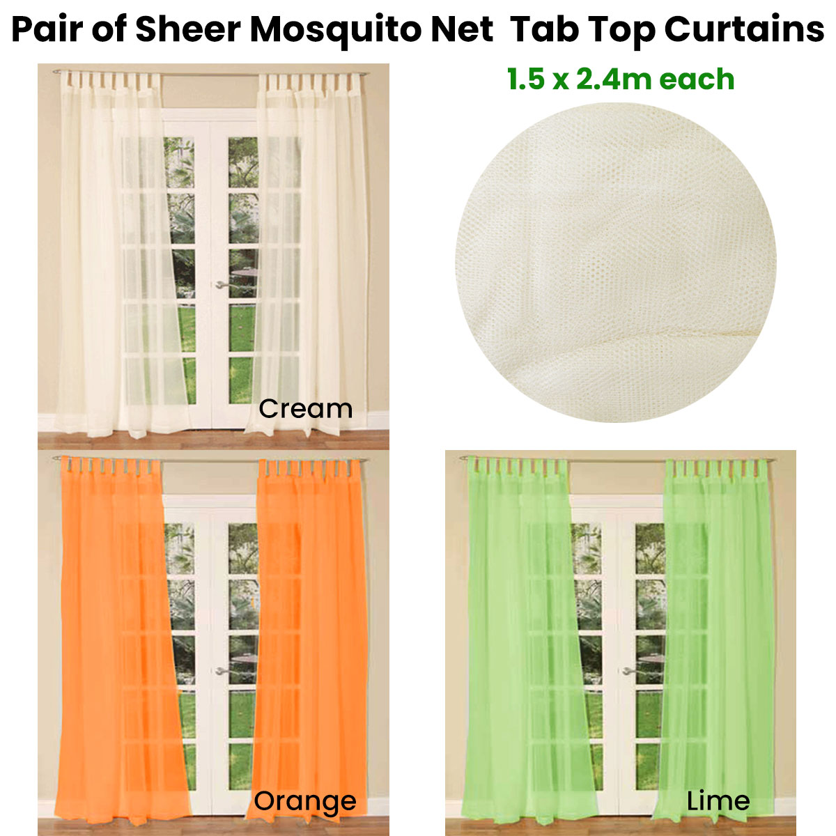 Sheer Mosquito Net Tab Top Curtains 150