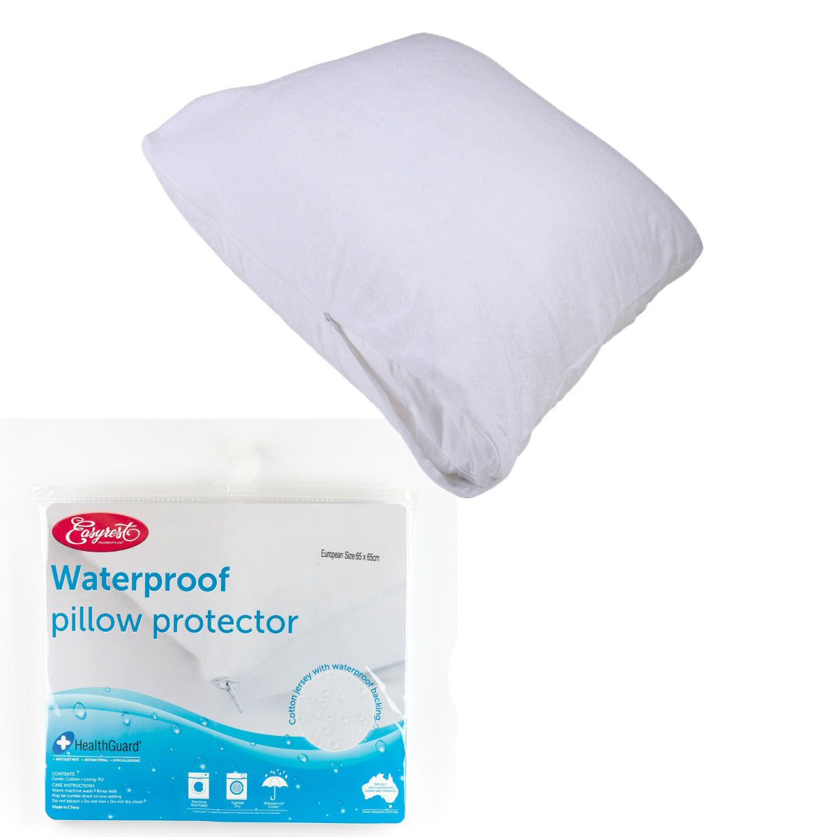 European pillow protector, waterproof jersey cover, light white