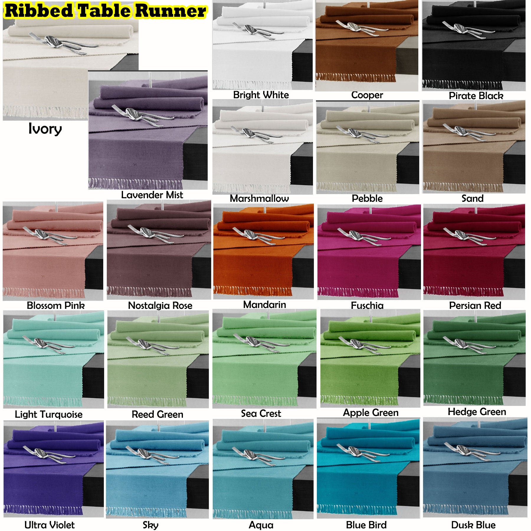 Hoydu Cotton Ribbed Table Runner 45cm x 150cm - MARSHMALLOW