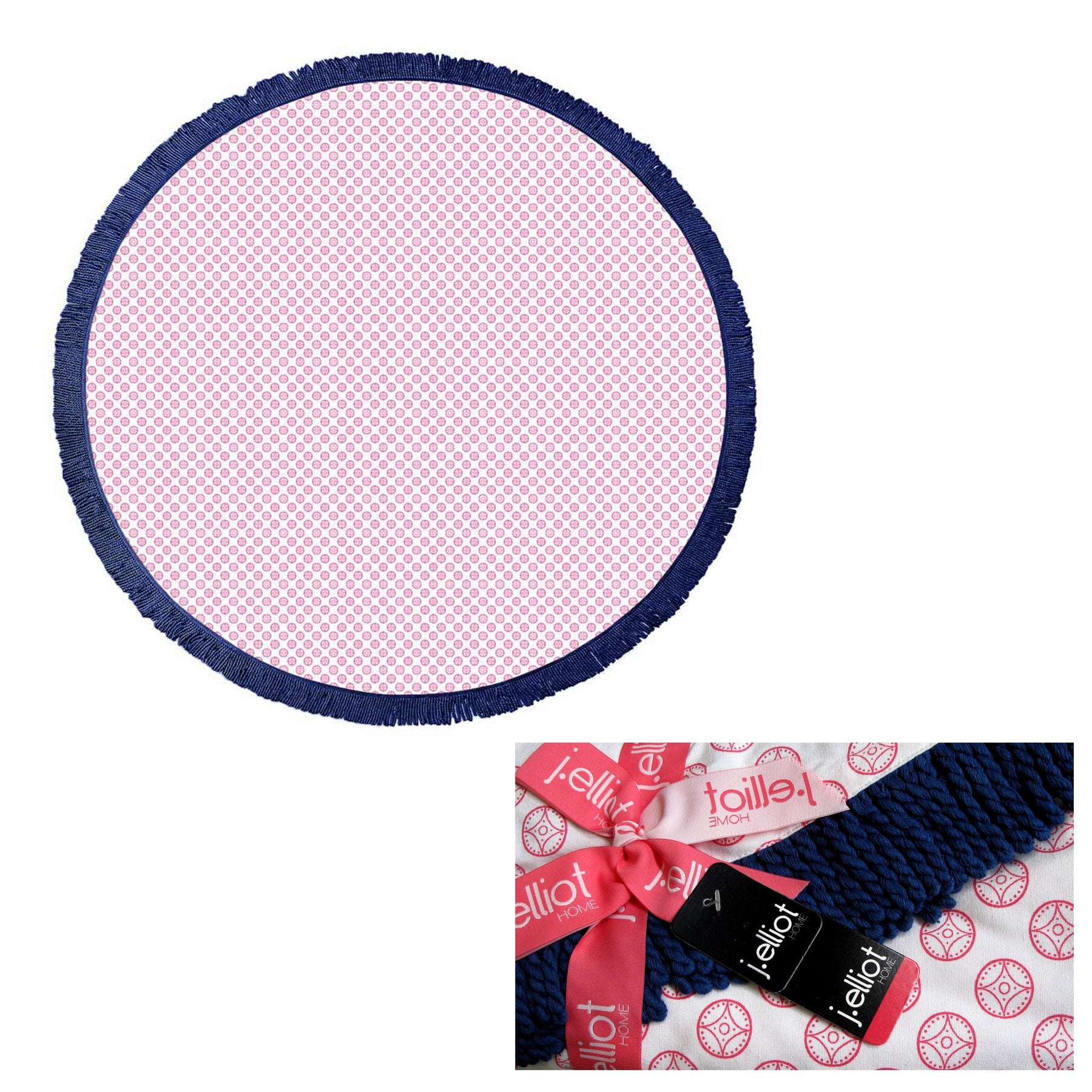 Elliot Home Koel Round Cotton Turkish Towel Pink/ Navy
