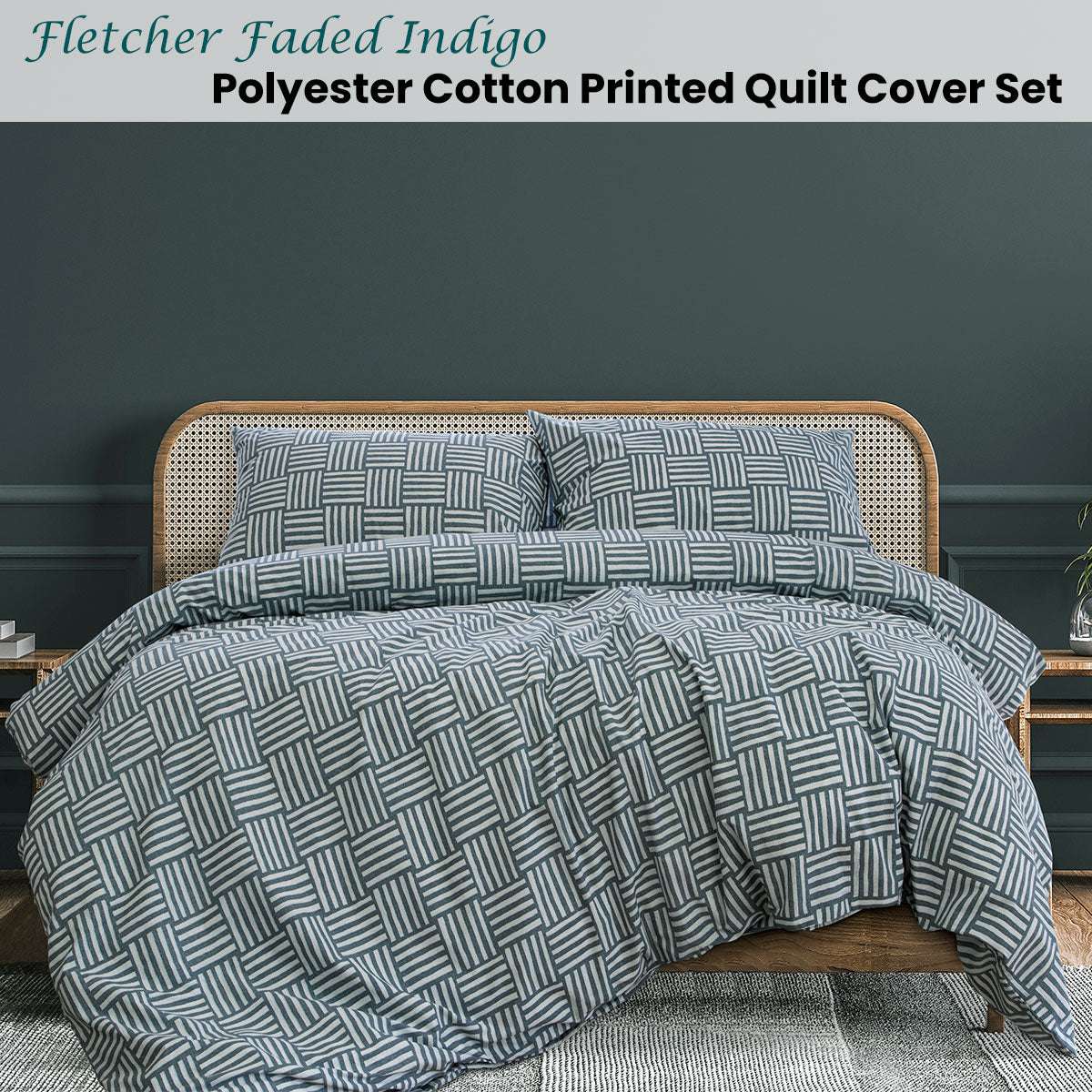 Ardor Fletcher Faded Indigo Printed Quilt Cover Set Queen