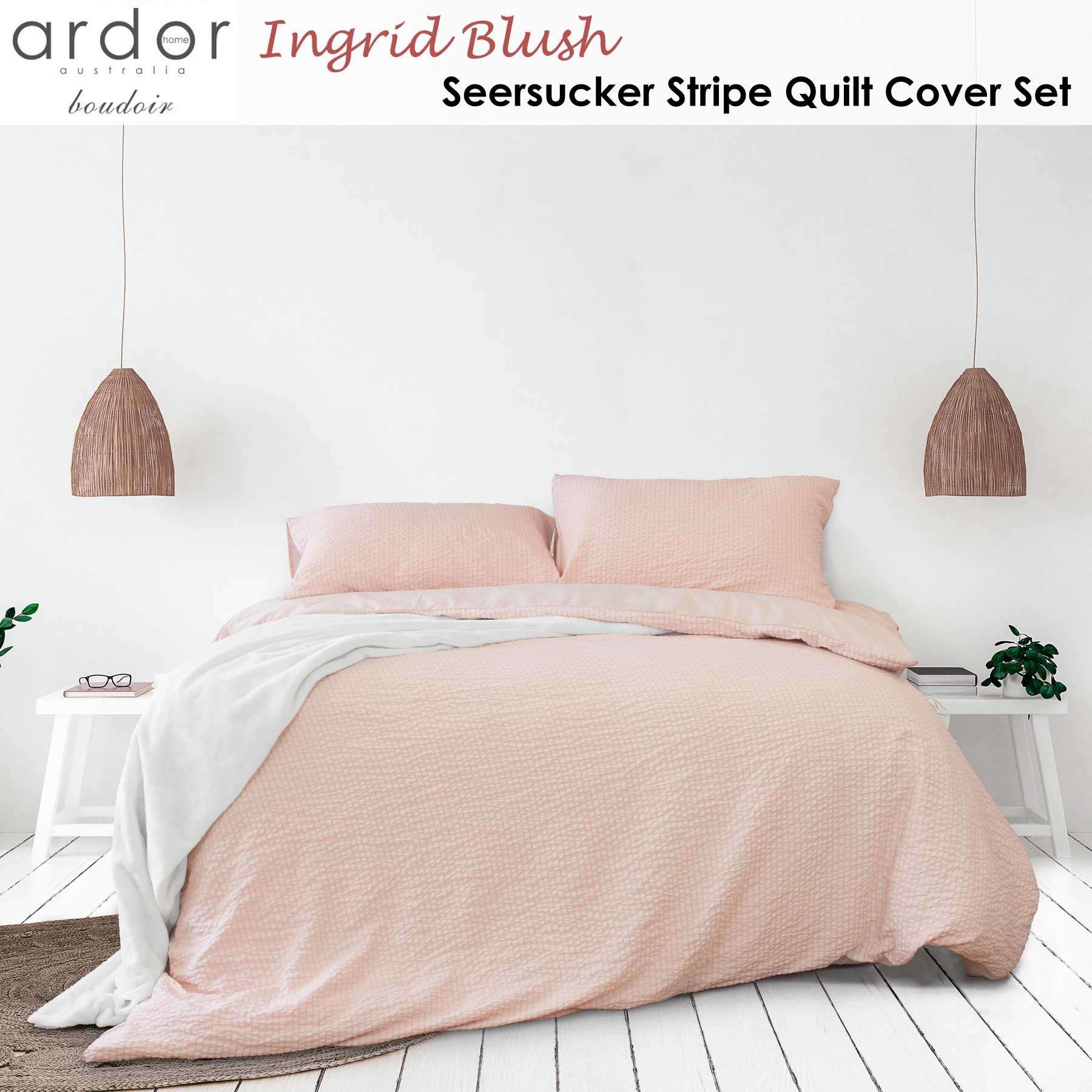 Ardor Ingrid Blush Seersucker Stripe Quilt Cover Set Double