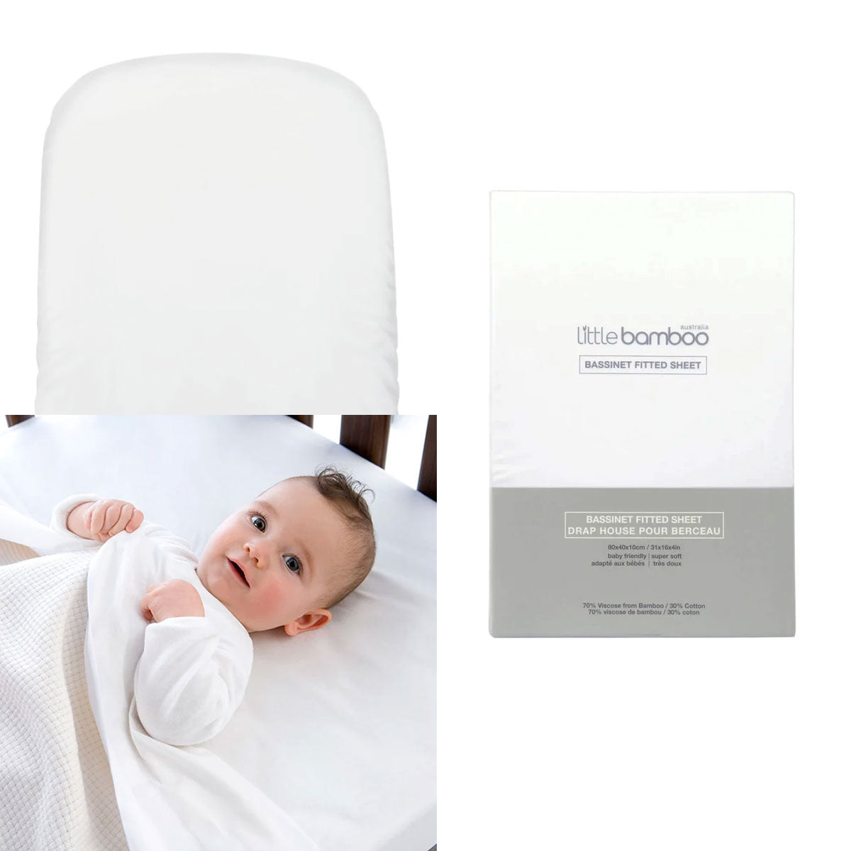 Bamboo Fitted Sheet Pram/Moses Basket 72x35x10cm