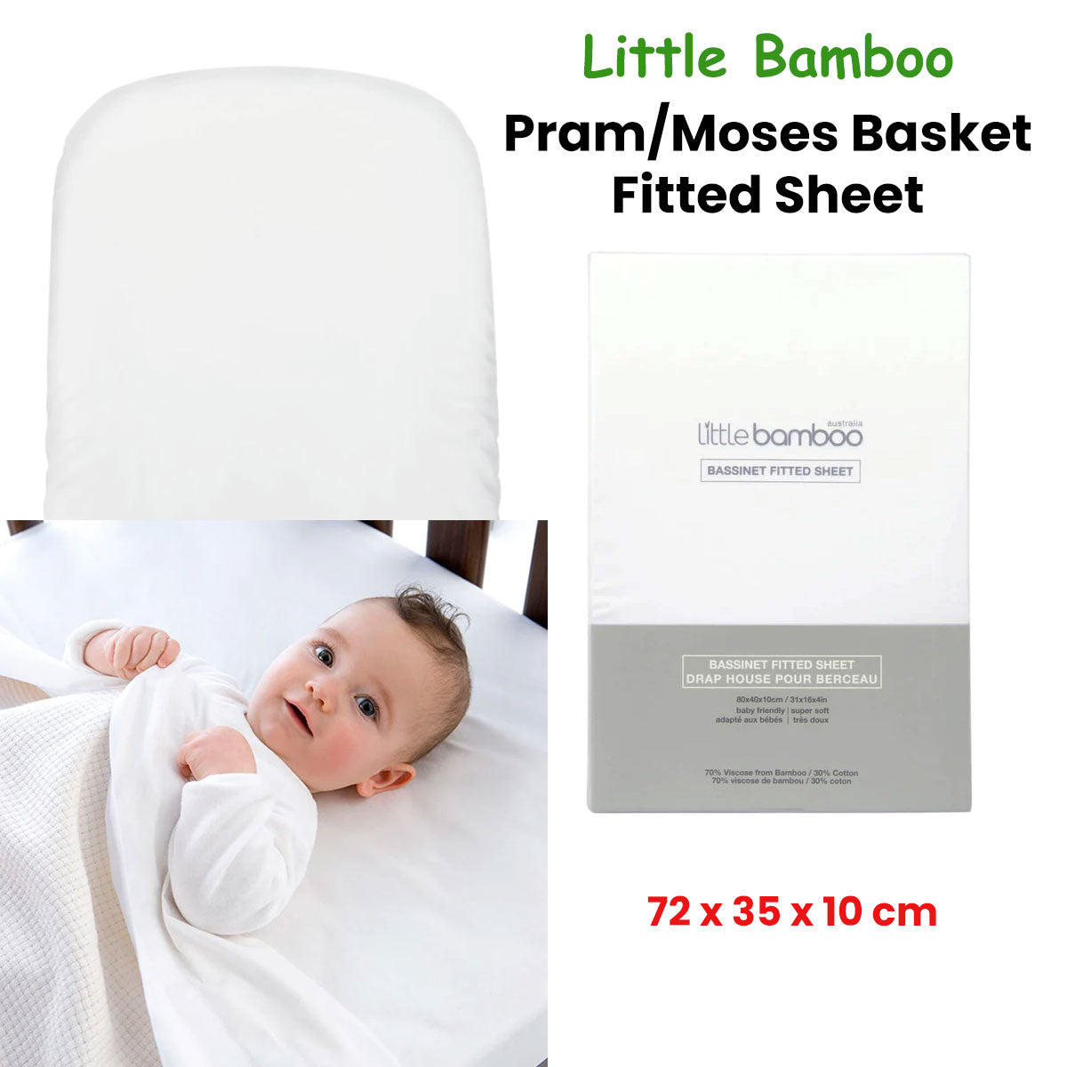 Bamboo Fitted Sheet Pram/Moses Basket 72x35x10cm