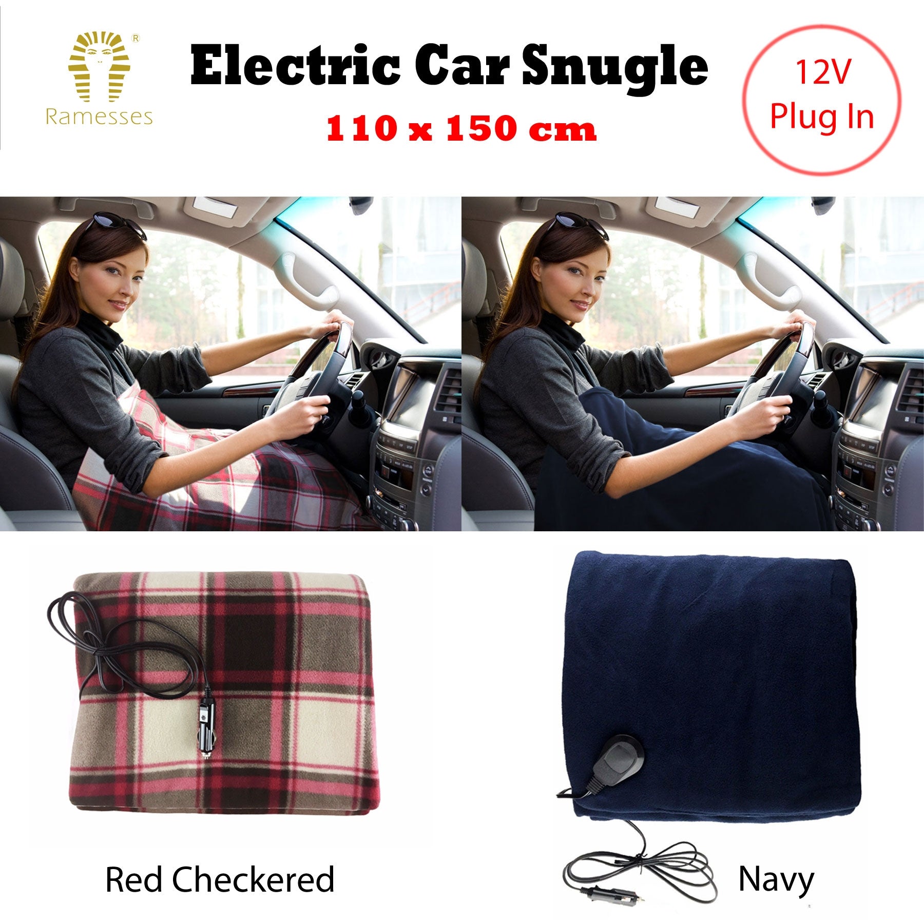 Ramesses Electric heated Car Snuggle 110 x 150 cm Red Checkered