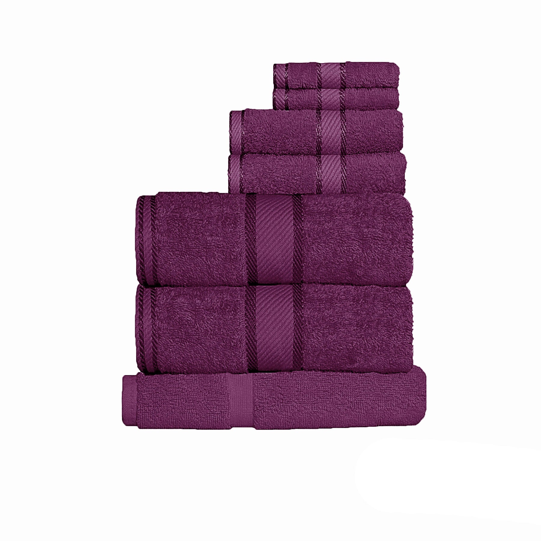 Cotton bath towel set, folded plush towels in deep purple (Shiraz)