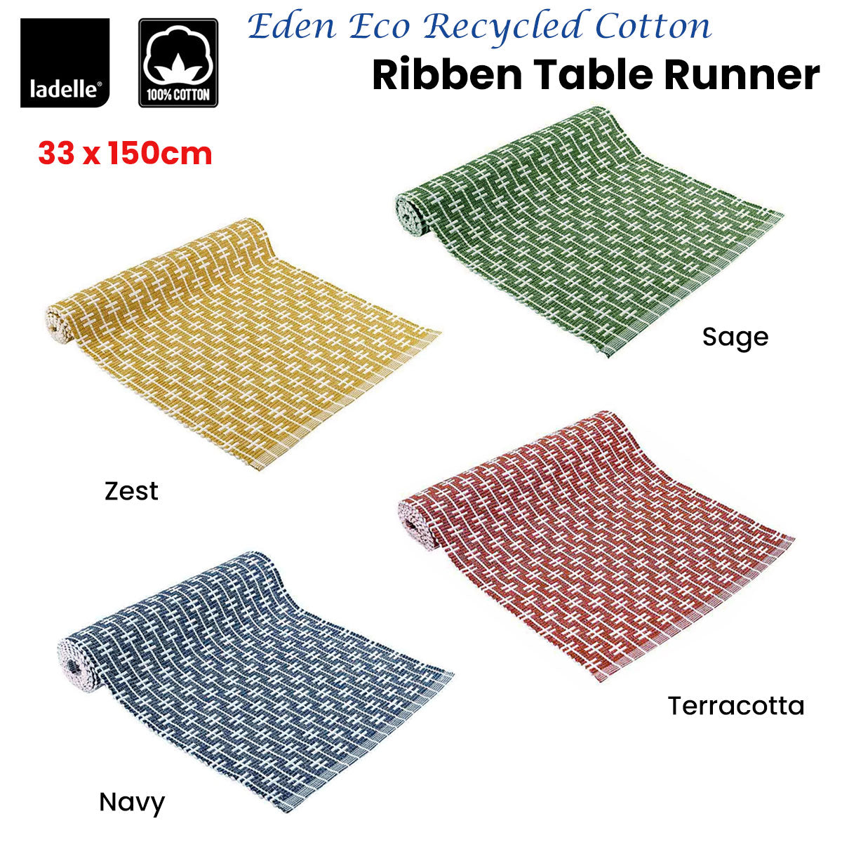 Ladelle Eden Ribbed Eco Recycled Cotton Table Runner 33