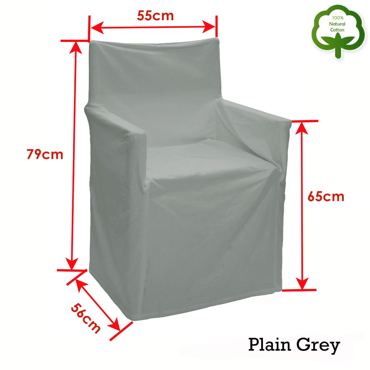 Grey cotton director chair cover, plain fitted fabric; 55cm W, 79cm H, 65cm D