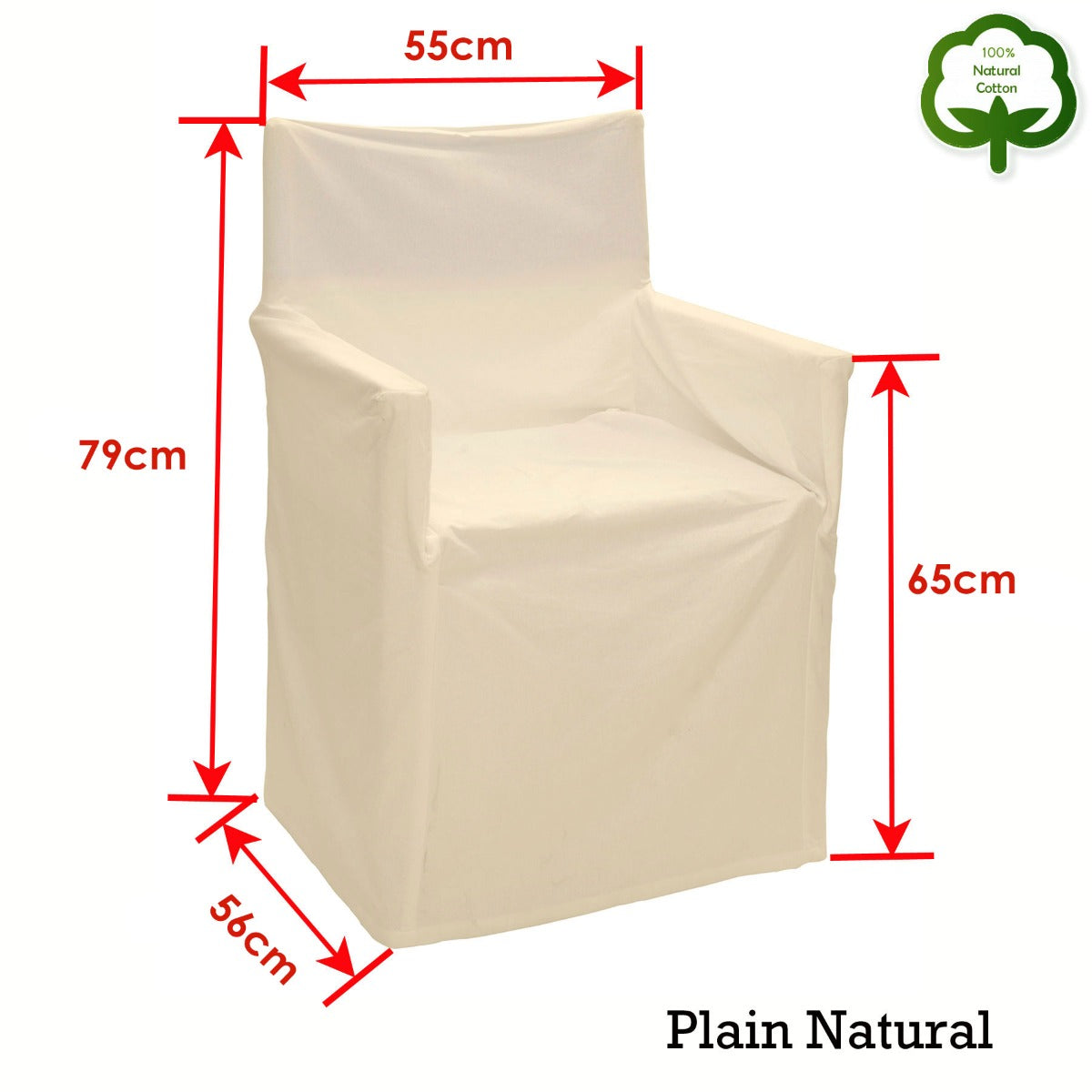 Natural director chair cover, plain fit, size 55 x 79 x 65 x 56 cm