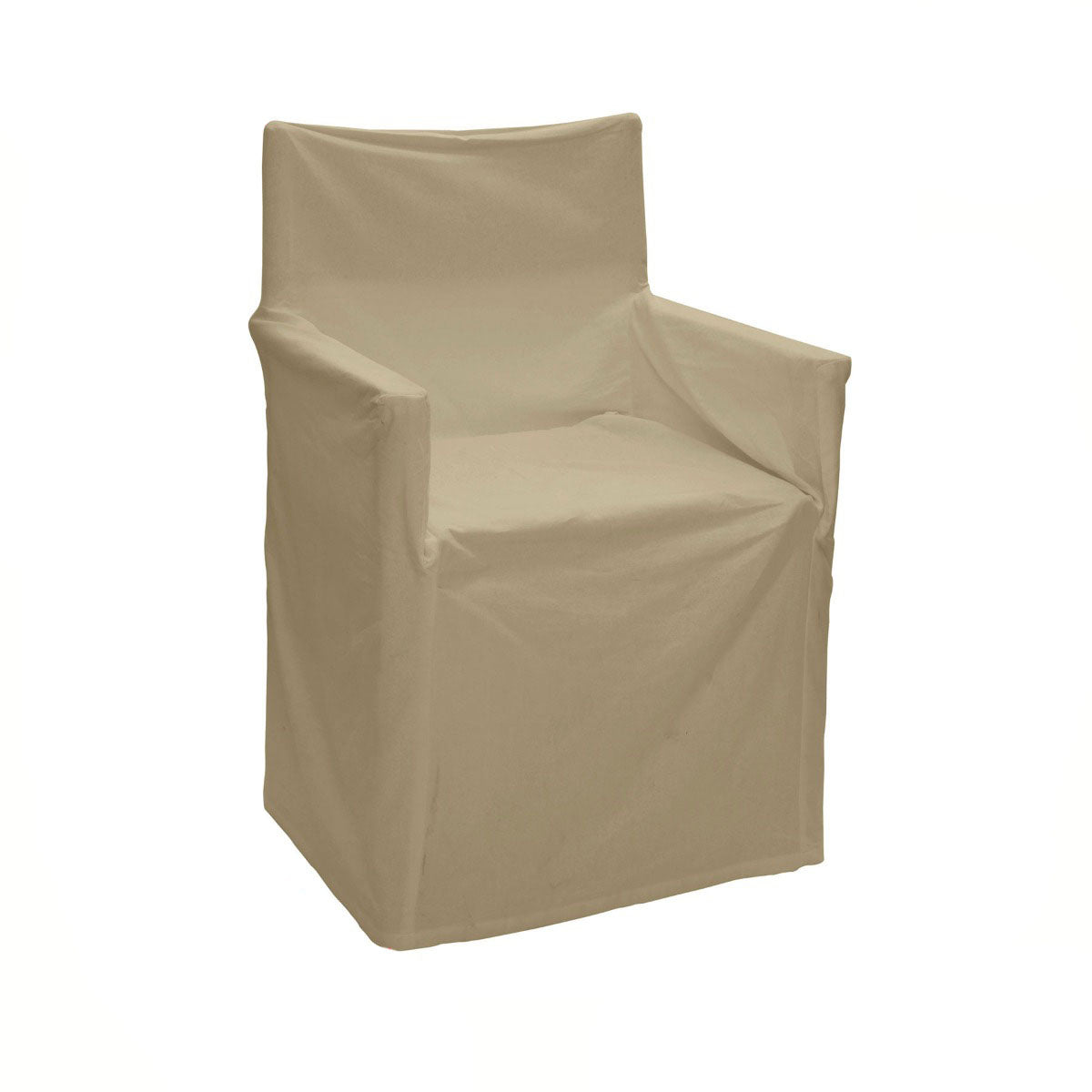 Taupe cotton director chair cover with open back and armrests