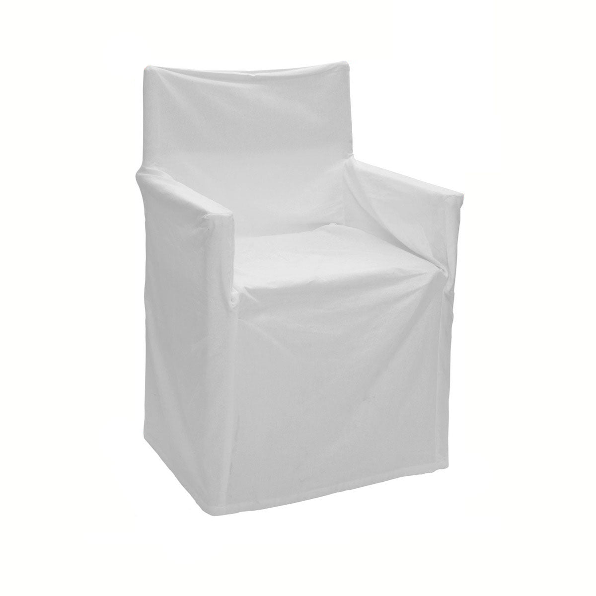Plain white cotton director chair cover, fitted slipcover with arm and back panels.