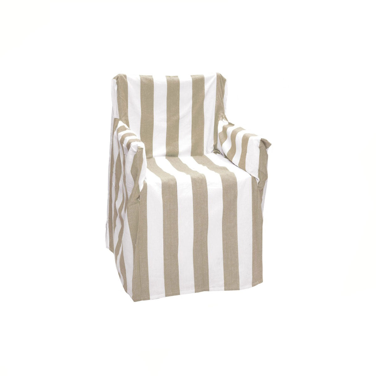 Striped cotton director chair cover with beige-and-white vertical stripes and side ties.