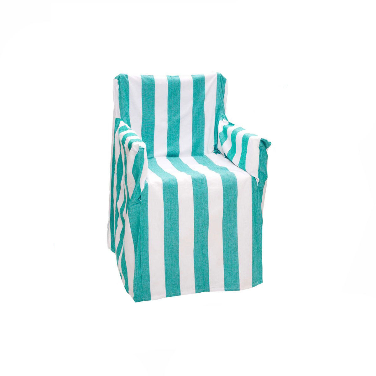 Striped cotton director chair cover in ocean blue and white, with fitted armrests