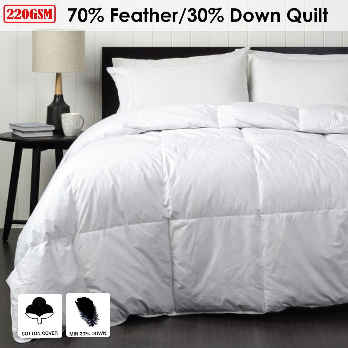 White king quilt, 70% feather/30% down, 220GSM