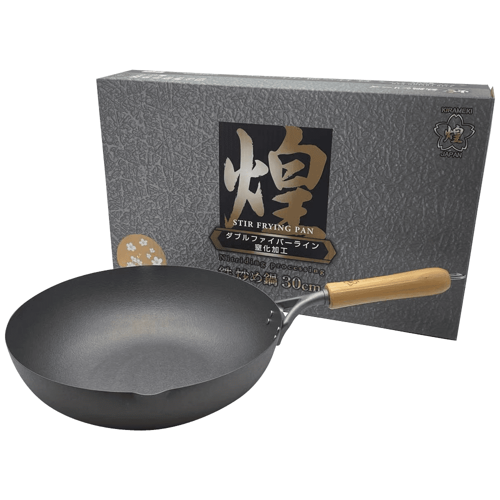 Kirameki Premium Cast Iron Nitriding Processing Stir-fry Wok (Made in Japan) - 30cm