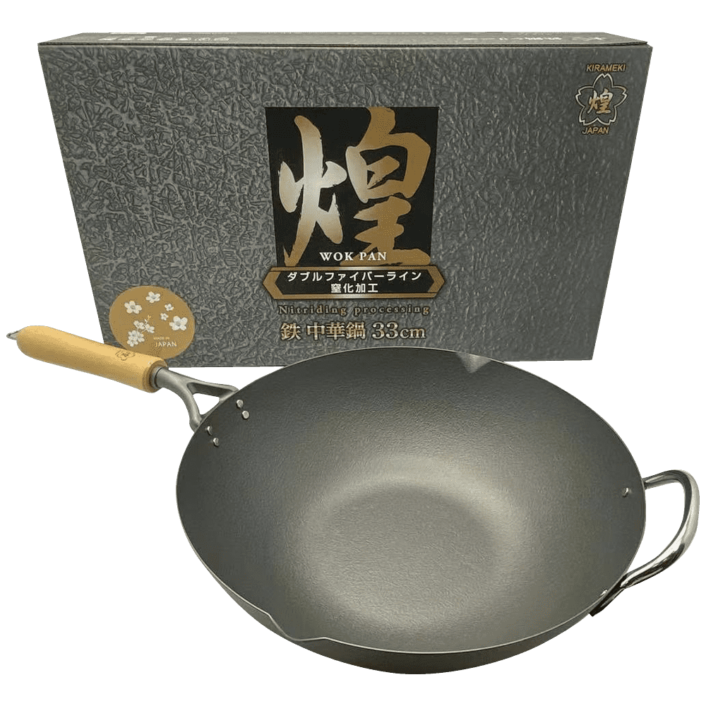 Kirameki Premium Cast Iron Nitriding Processing Stir-fry Wok (Made in Japan) - 33cm