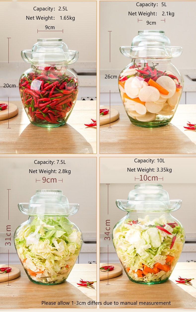 Premium Chinese and Korean Fermentation Pickle Glass Jar Kimchi Sauerkraut Canisters & Jars Small 2.5L