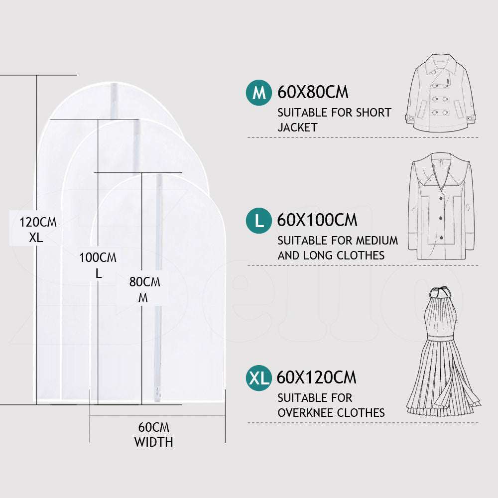 6Pcs Suit Dress Clothing Dust Cover Bag Jacket Wardrobe Storage Coat Protector (2M+2L+2XL)
