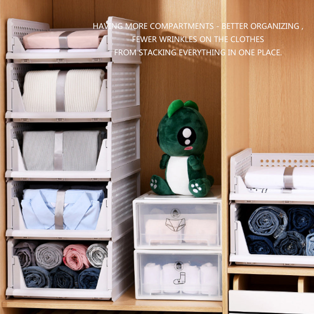 2Pcs Stackable Wardrobe Storage DIY Closet Organizer Clothes Shelf Rack(2*Large )