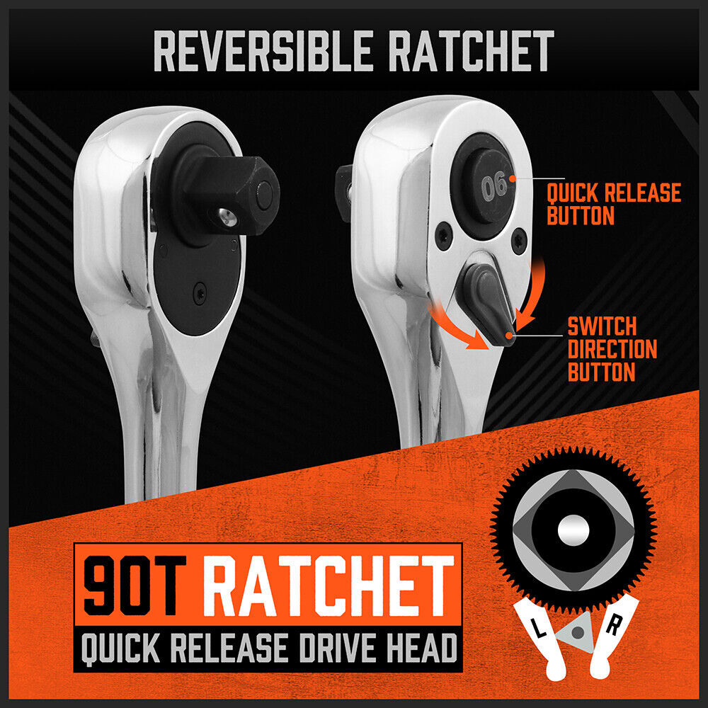 Mini Ratchet Spanner Set - 90 Tooth, Extension Bar