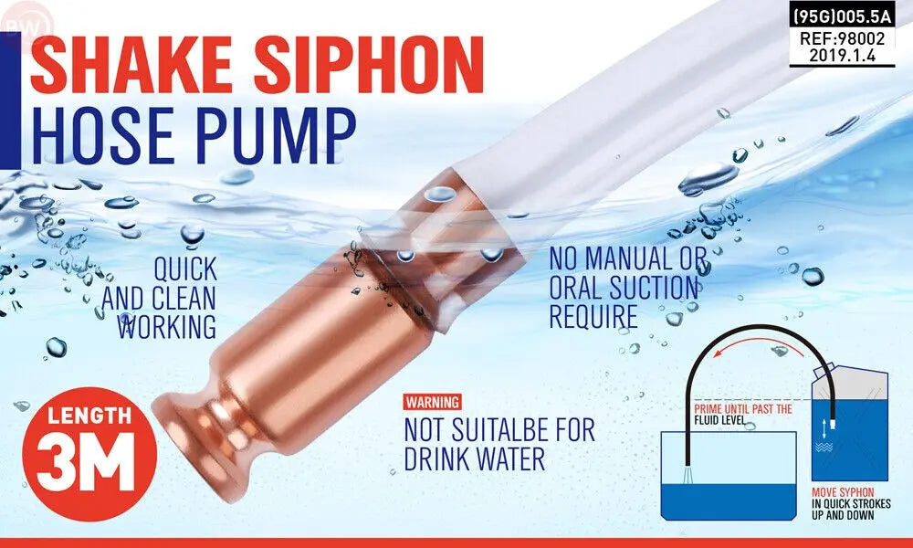 Copper self-priming siphon hose pump with clear tubing and copper nozzle, 3 m length