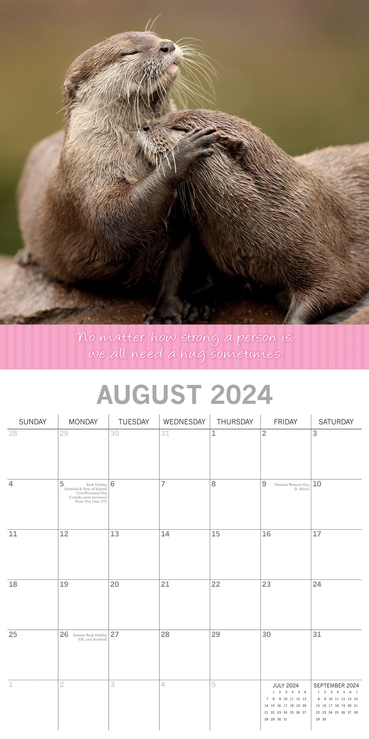 Hugs - 2024 Square Wall Calendar Pets Animals 16 Months Premium Planner New Year