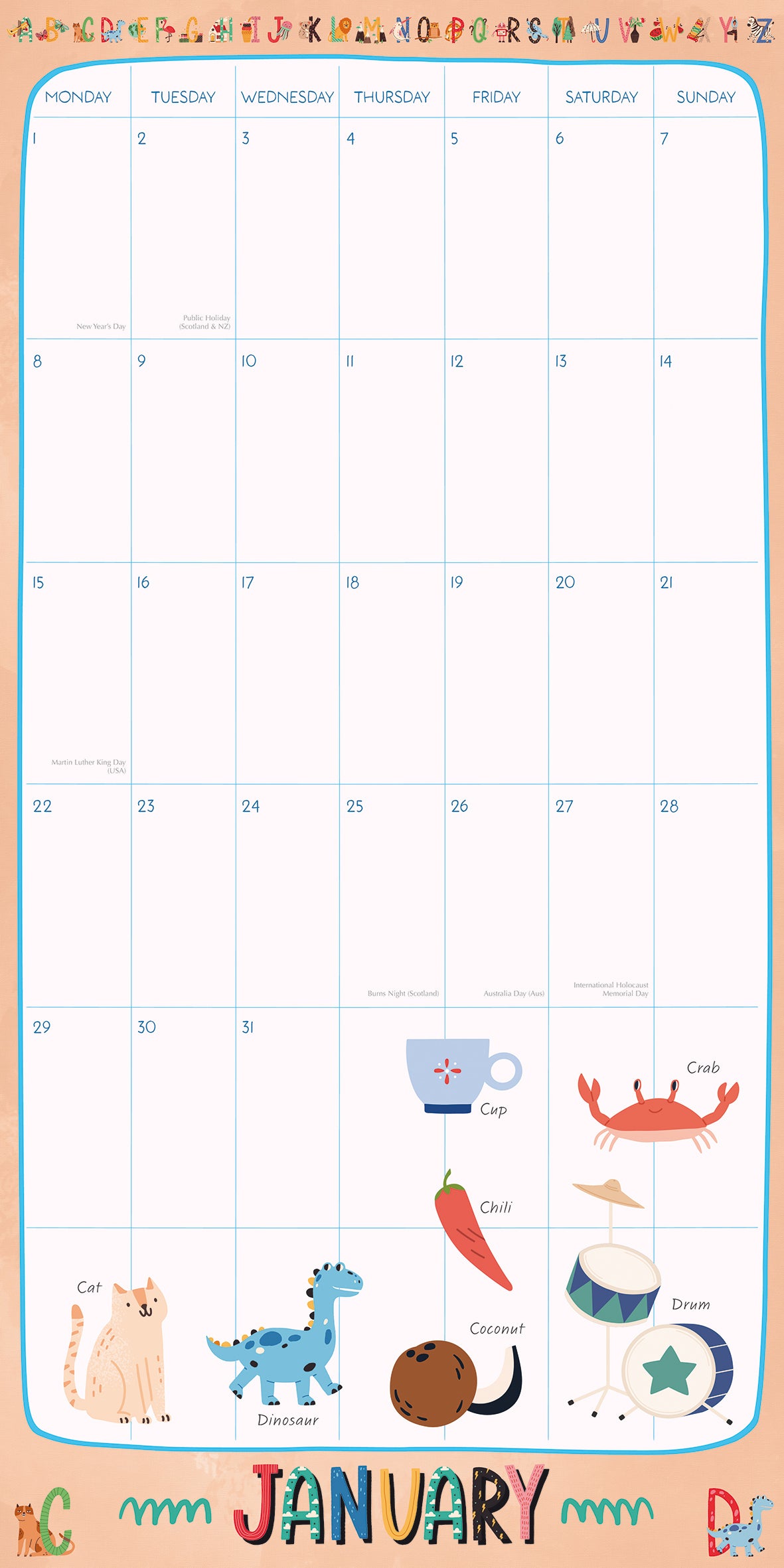 My Family Organiser Unicorn - 2024 Square Wall Calendar 16 Months School Planner