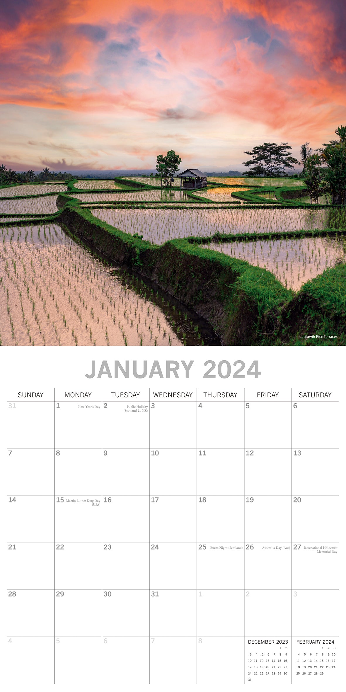 Bali 2024 Square Wall Calendar 16 Months Premium Planner Christmas New Year Gift