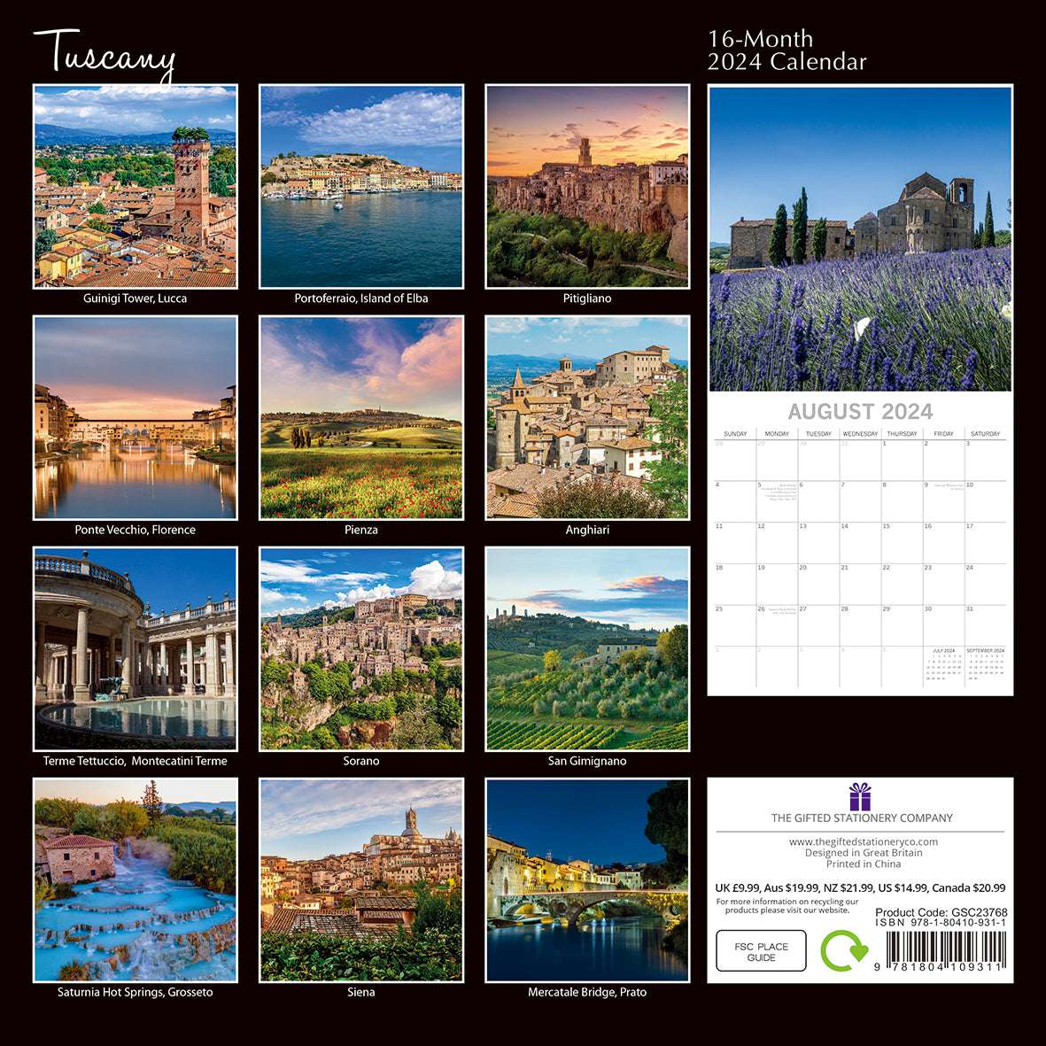 Tuscany - 2024 Square Wall Calendar 16 Months Premium Planner Xmas New Year Gift