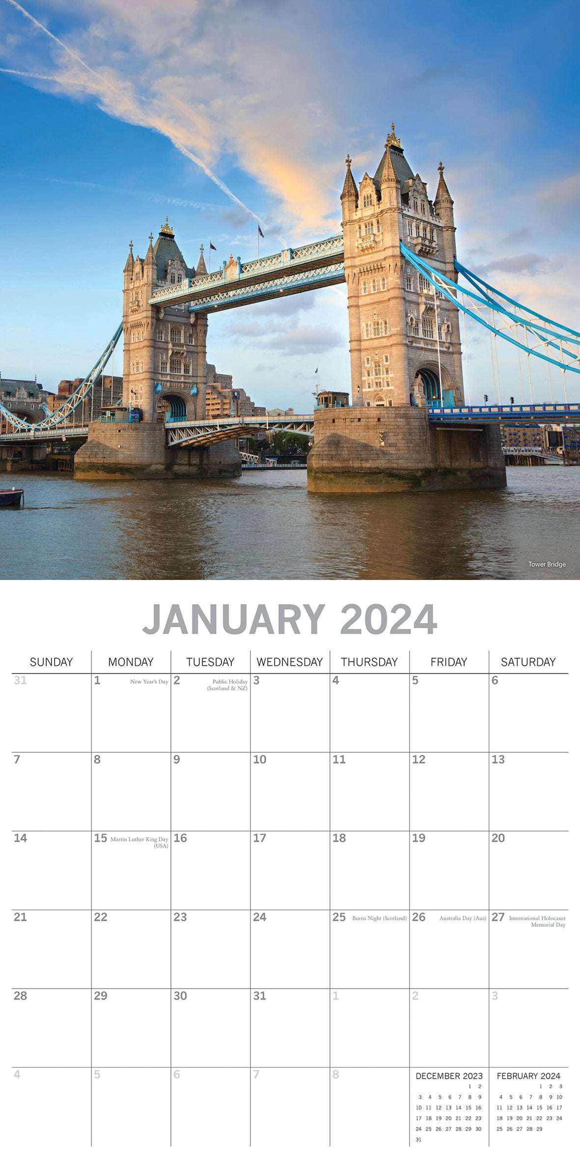 London - 2024 Square Wall Calendar 16 Months Premium Planner Xmas New Year Gift