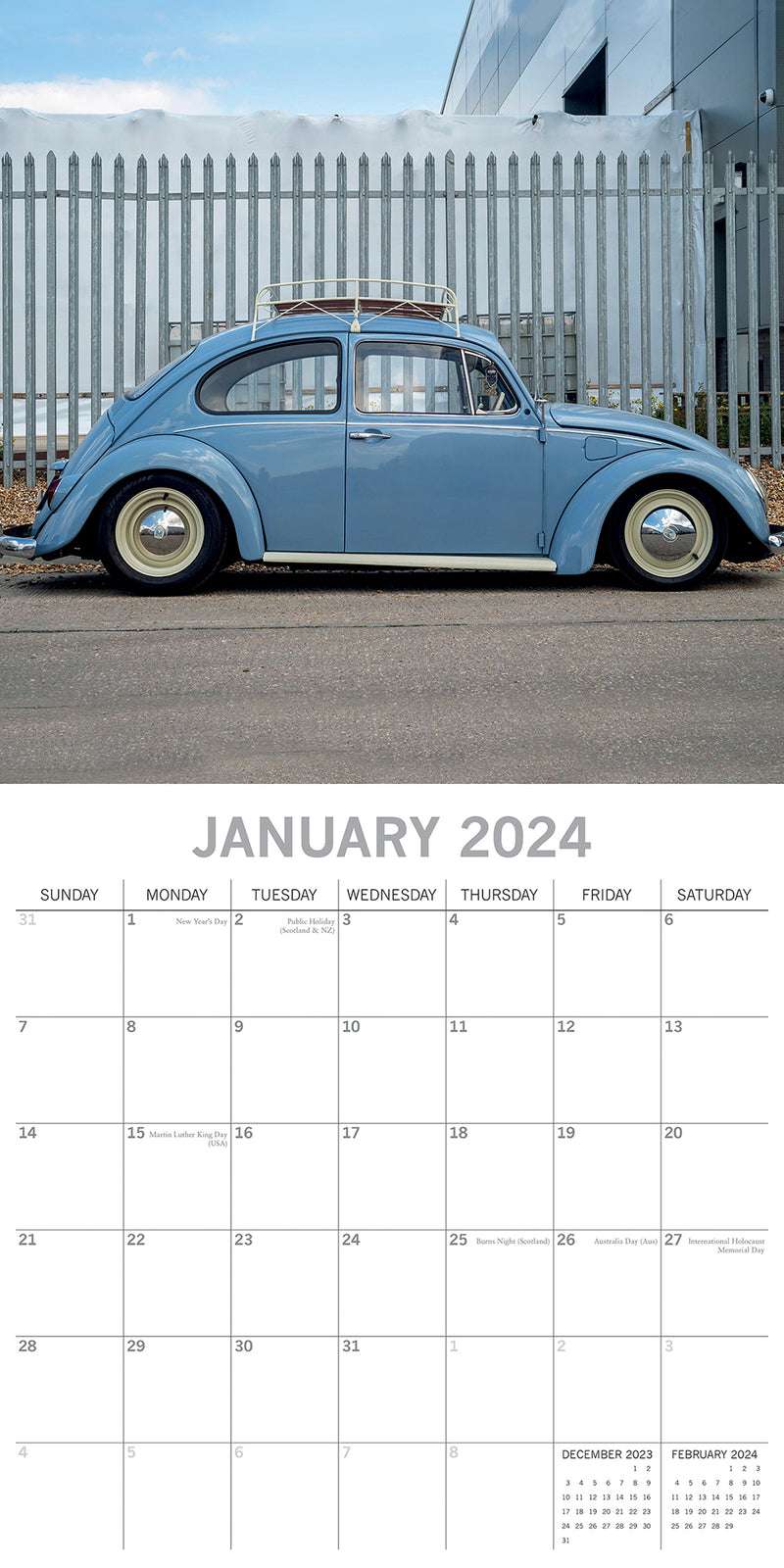 Classic Beetles - 2024 Square Wall Calendar 16 Months Planner Xmas New Year Gift