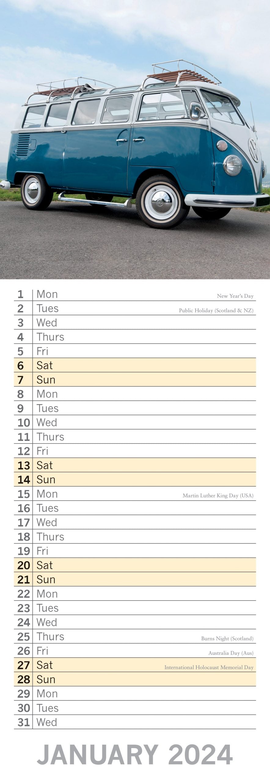 Camper Vans - 2024 Slimline Slim Wall Calendar Hanging Planner New Year Gift