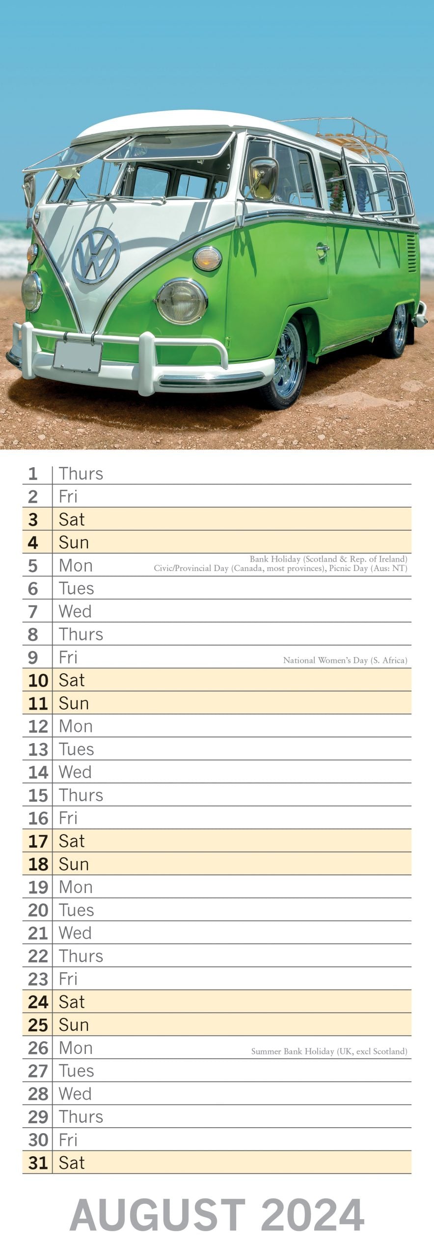 Camper Vans - 2024 Slimline Slim Wall Calendar Hanging Planner New Year Gift