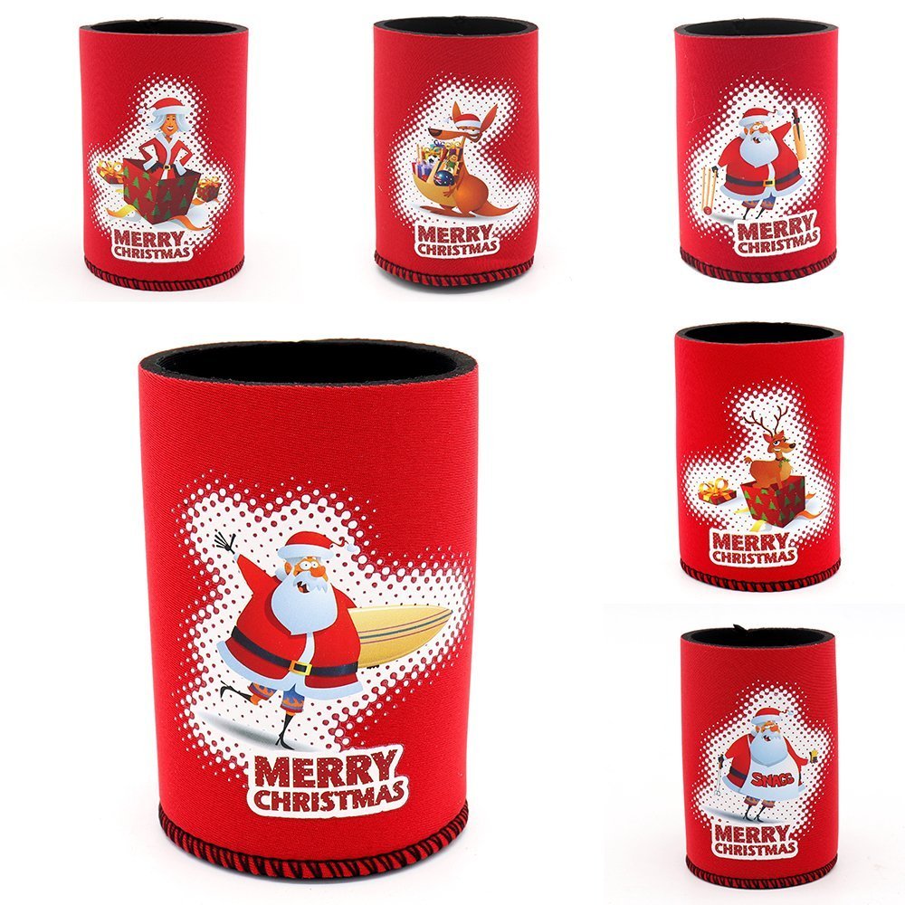6x Christmas Stubby Stubbie Holders Beer Bottle Drink