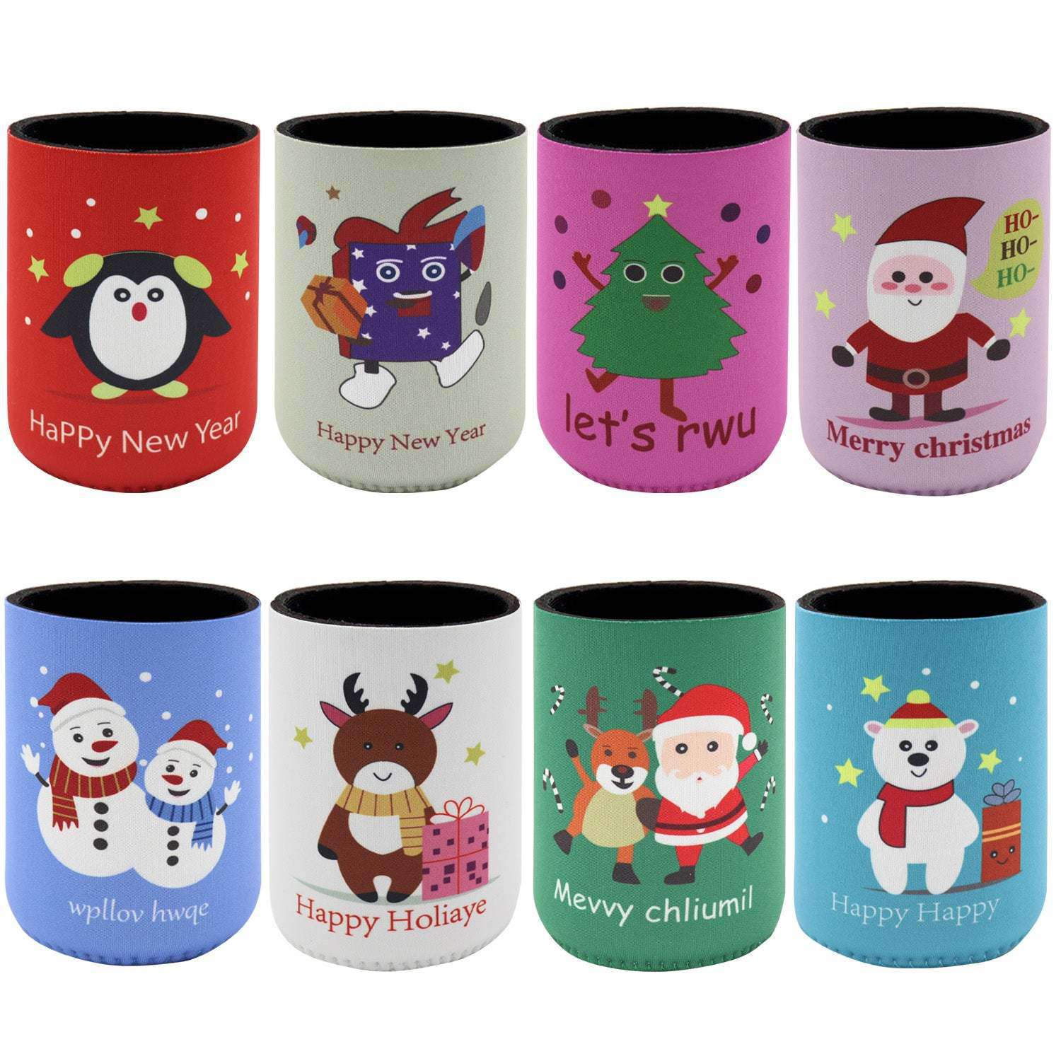 8x Christmas Stubby Stubbie Holders Beer Bottle Drink