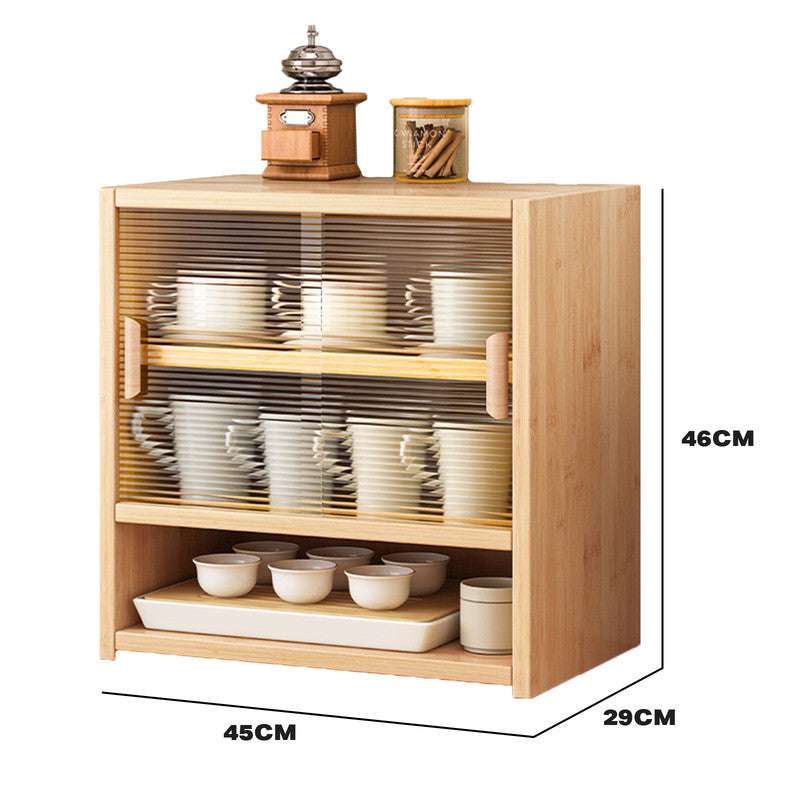 Bamboo Cup Storage Cabinet - Acrylic Sliding Door