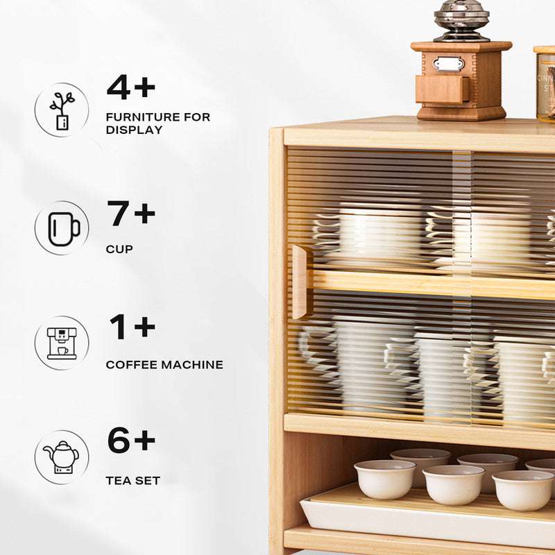 Bamboo Cup Storage Cabinet - Acrylic Sliding Door