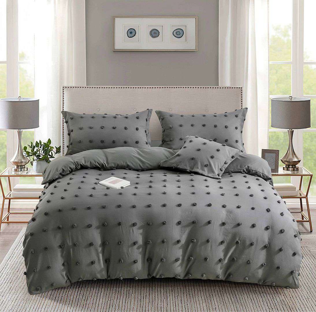 Tufted Dot Jacquard King Size Grey Duvet Quilt Cover Set
