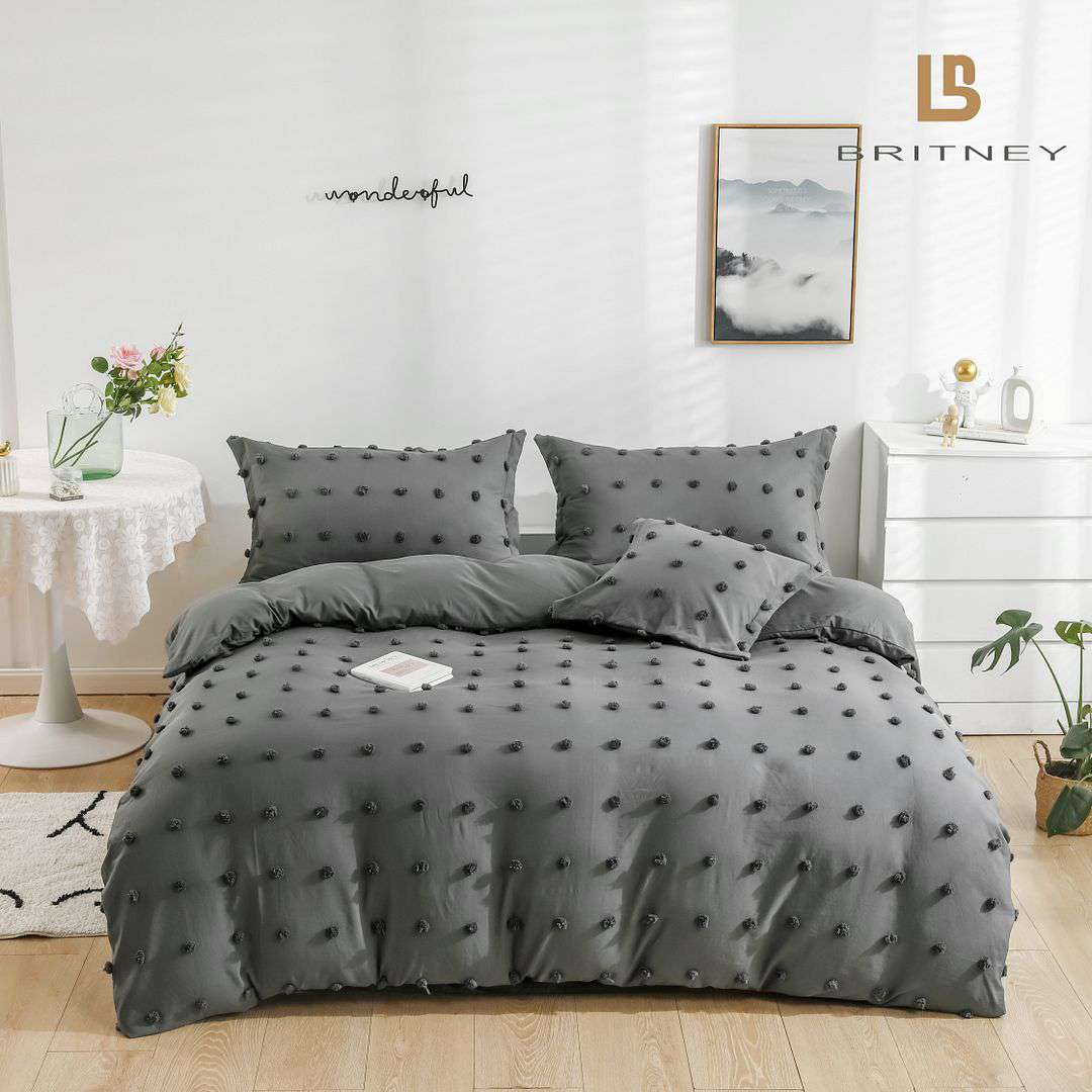 Tufted Dot Jacquard King Size Grey Duvet Quilt Cover Set