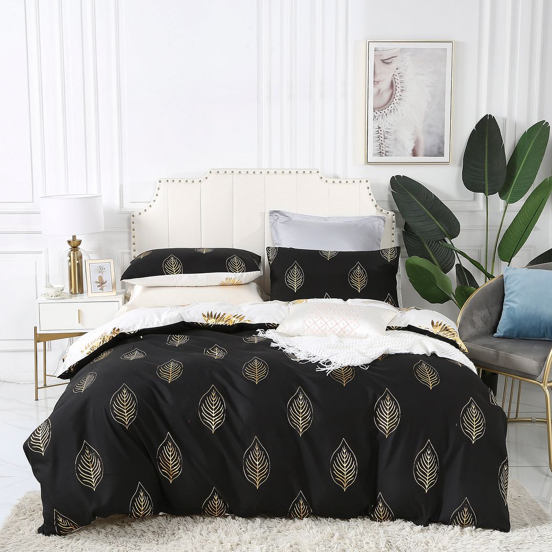 Reversible Design Leaves King Size Bed Quilt/Duvet Cover Set