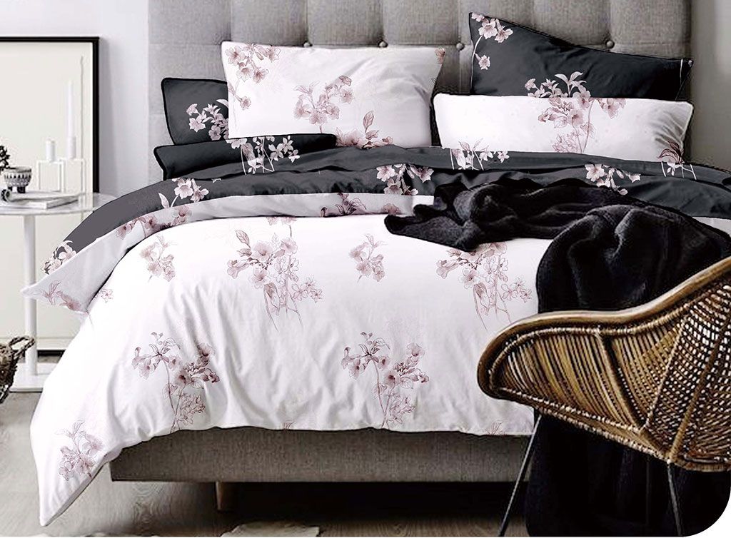Duvet cover set, white with pink floral print and matching pillowcases
