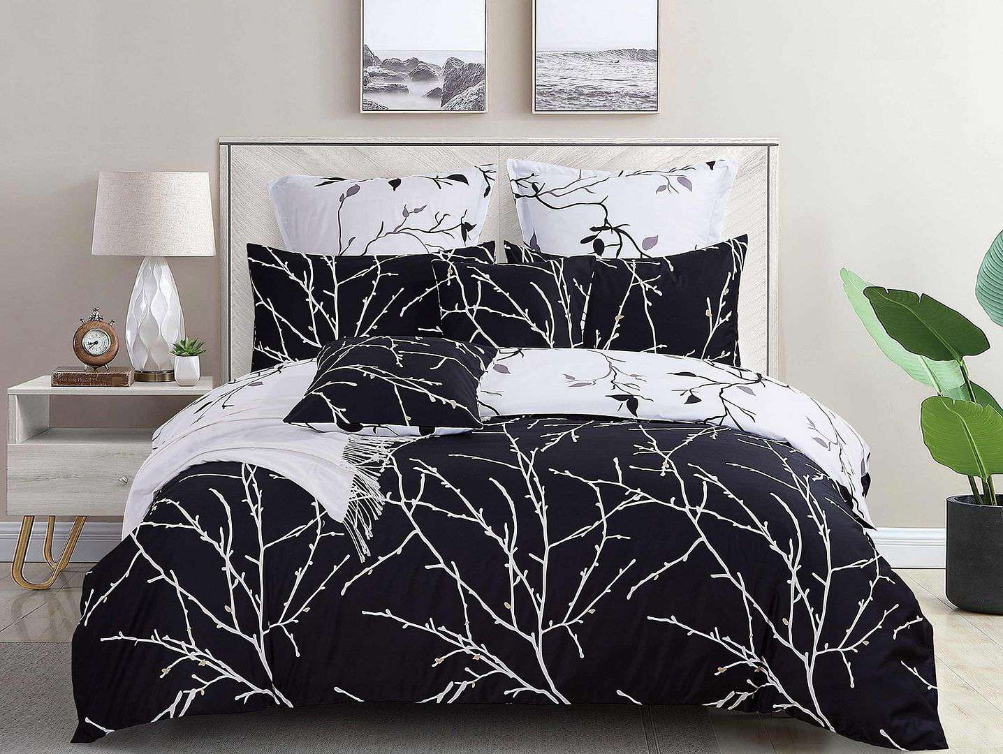 Tree Reversible Queen Size White Duvet Quilt Cover Set
