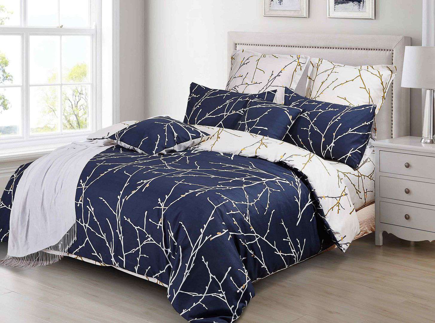 Tree Reversible Super King Size Blue Duvet Quilt Cover Set