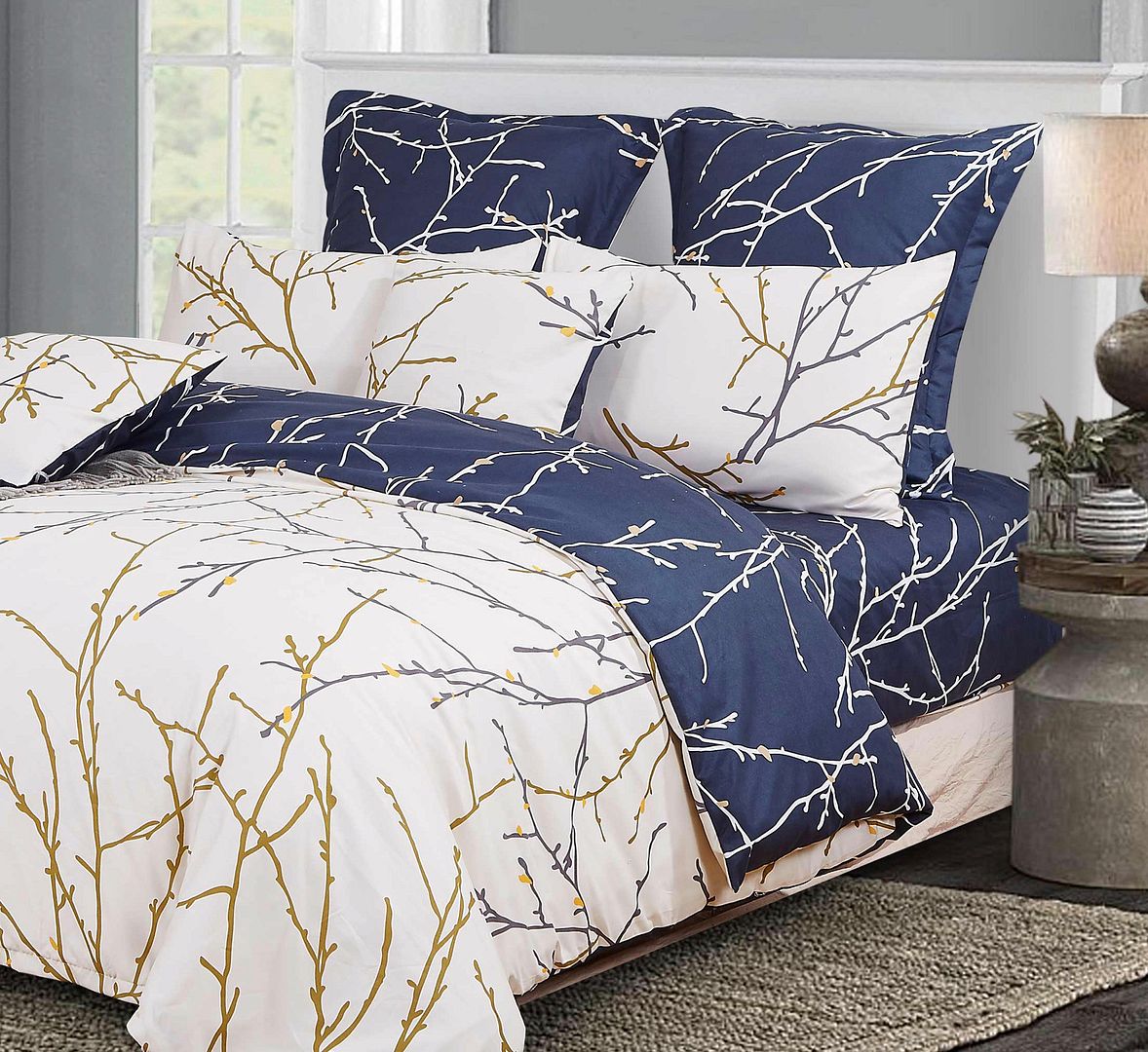 Tree Reversible Super King Size Bed Quilt/Duvet Cover Set Beige