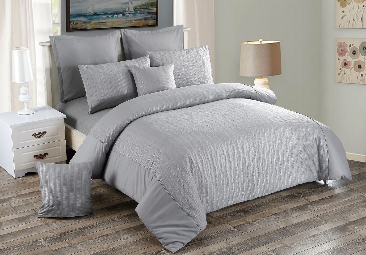 Seersucker Double Size Grey Duvet Quilt Cover Set