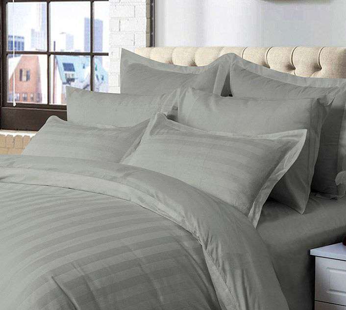 1000TC Ultra Soft Striped King Size Grey Duvet Quilt Cover Set