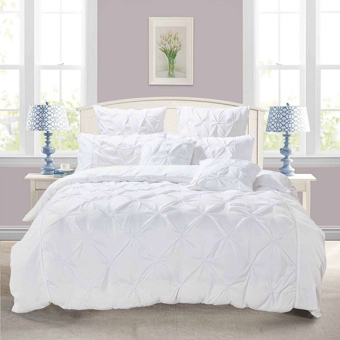 Diamond Pintuck Super King Size White Duvet Quilt Cover Set